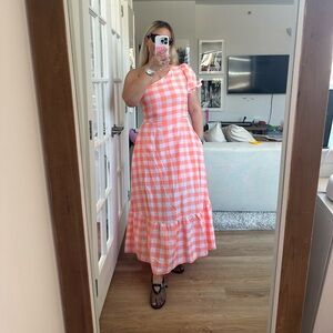 TCEC ORANGE GINGHAM ONE SLEEVE MAXI DRESS - like new condition